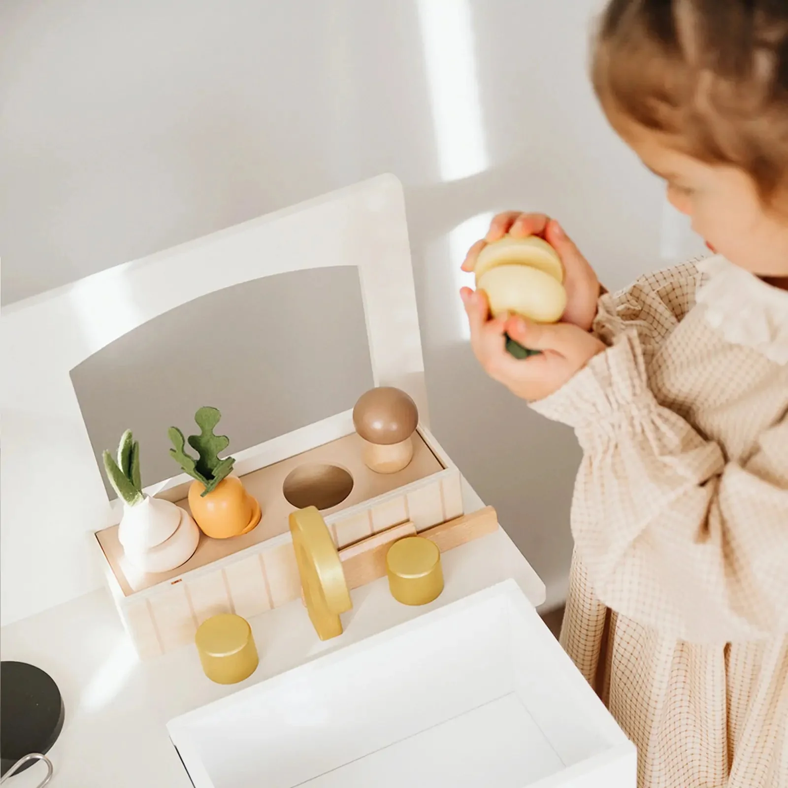 Tiny Land® Wooden Play Kitchen for Toddlers - Honey Kitchenette Pretend Cooking Set - Image 7