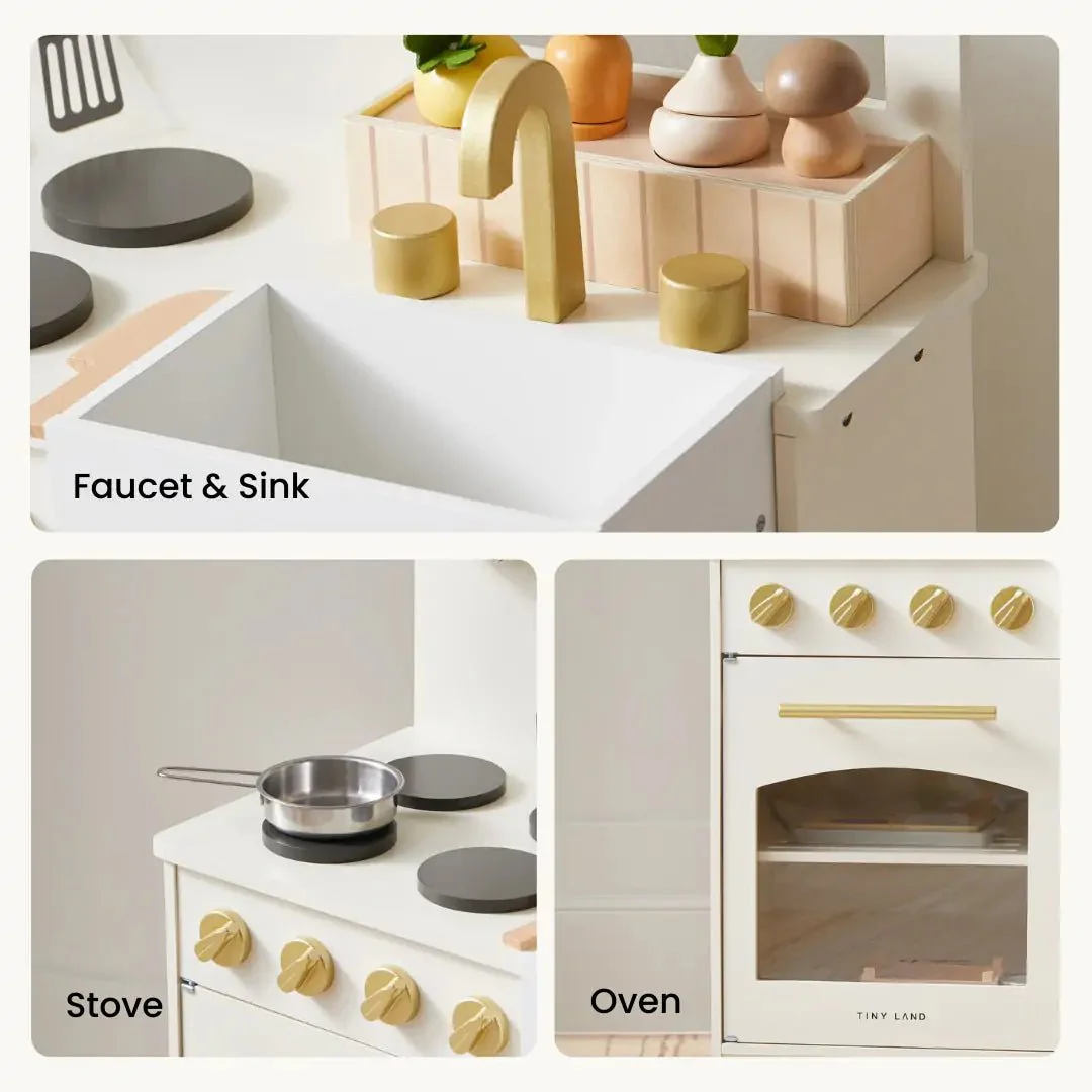 Tiny Land® Wooden Play Kitchen for Toddlers - Honey Kitchenette Pretend Cooking Set - Image 9