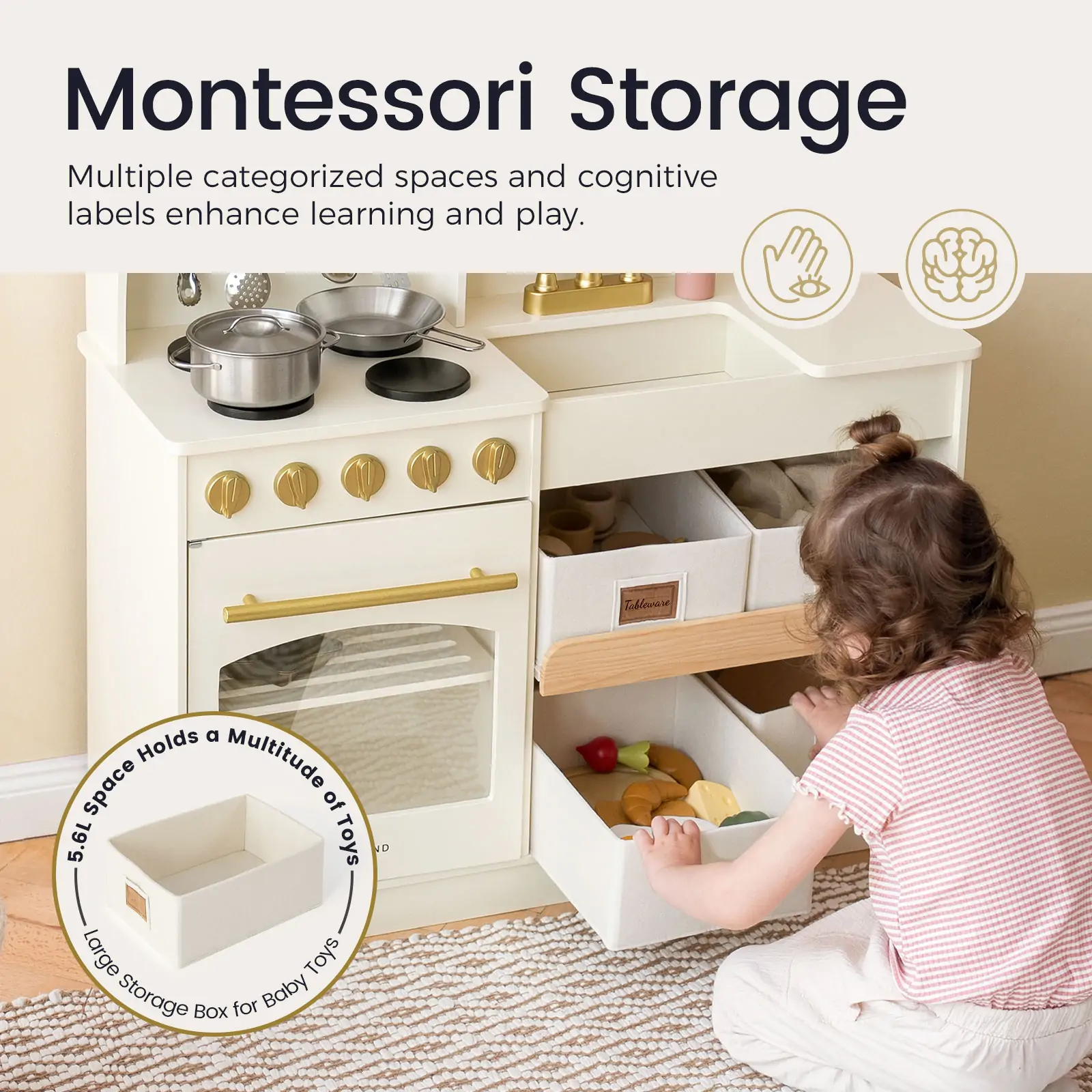 Tiny Land® Wooden Play Kitchen with Storage for Creative Toddlers - Image 4