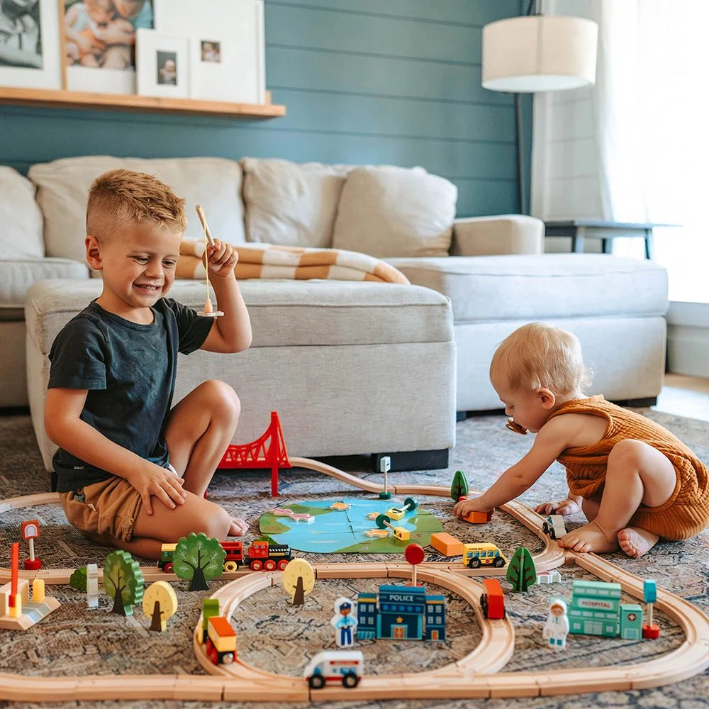 Tiny Land® Wooden Train Set 110 Pcs - Image 7