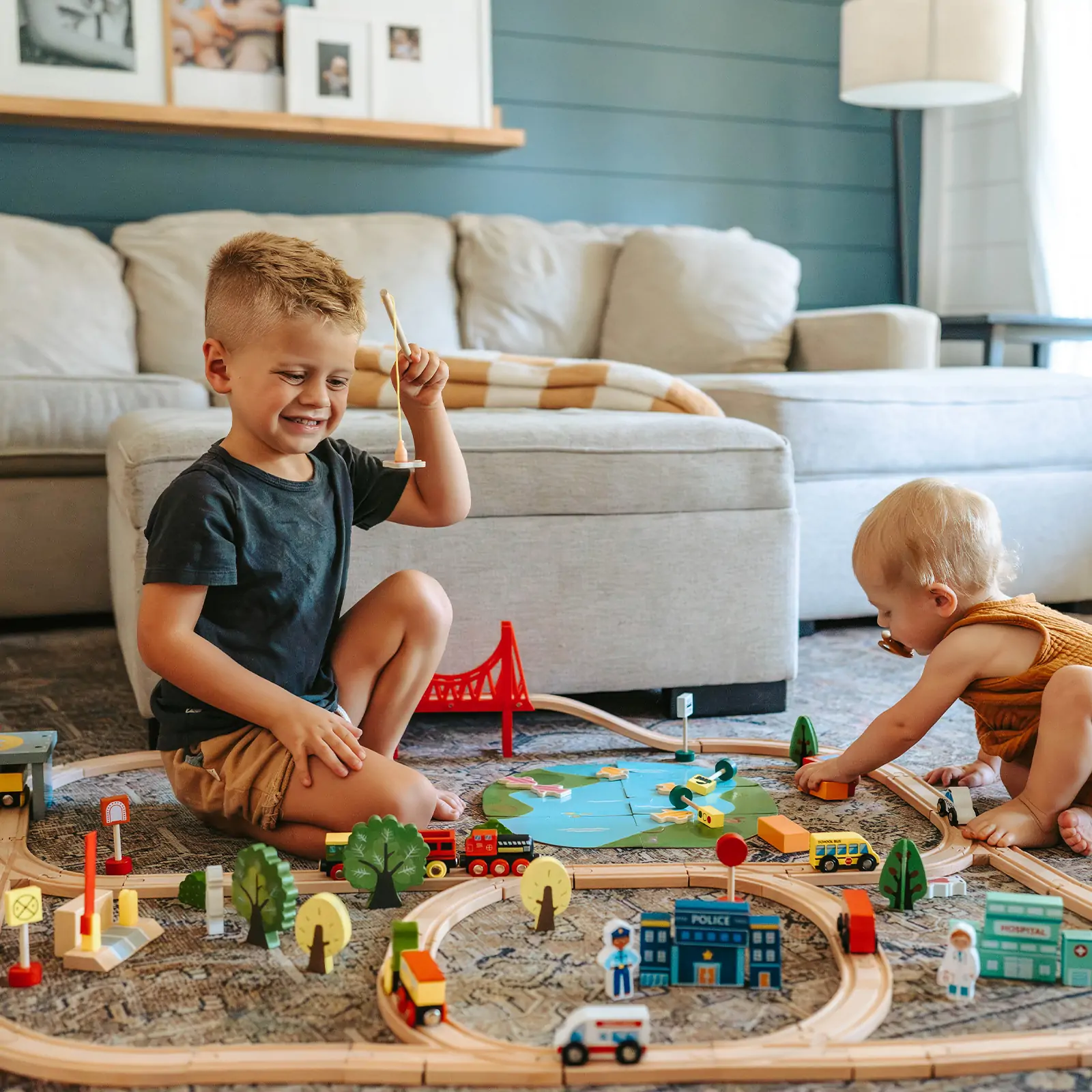 Tiny Land® 110-Piece Wooden Train Set with Folding Storage Box - Image 4