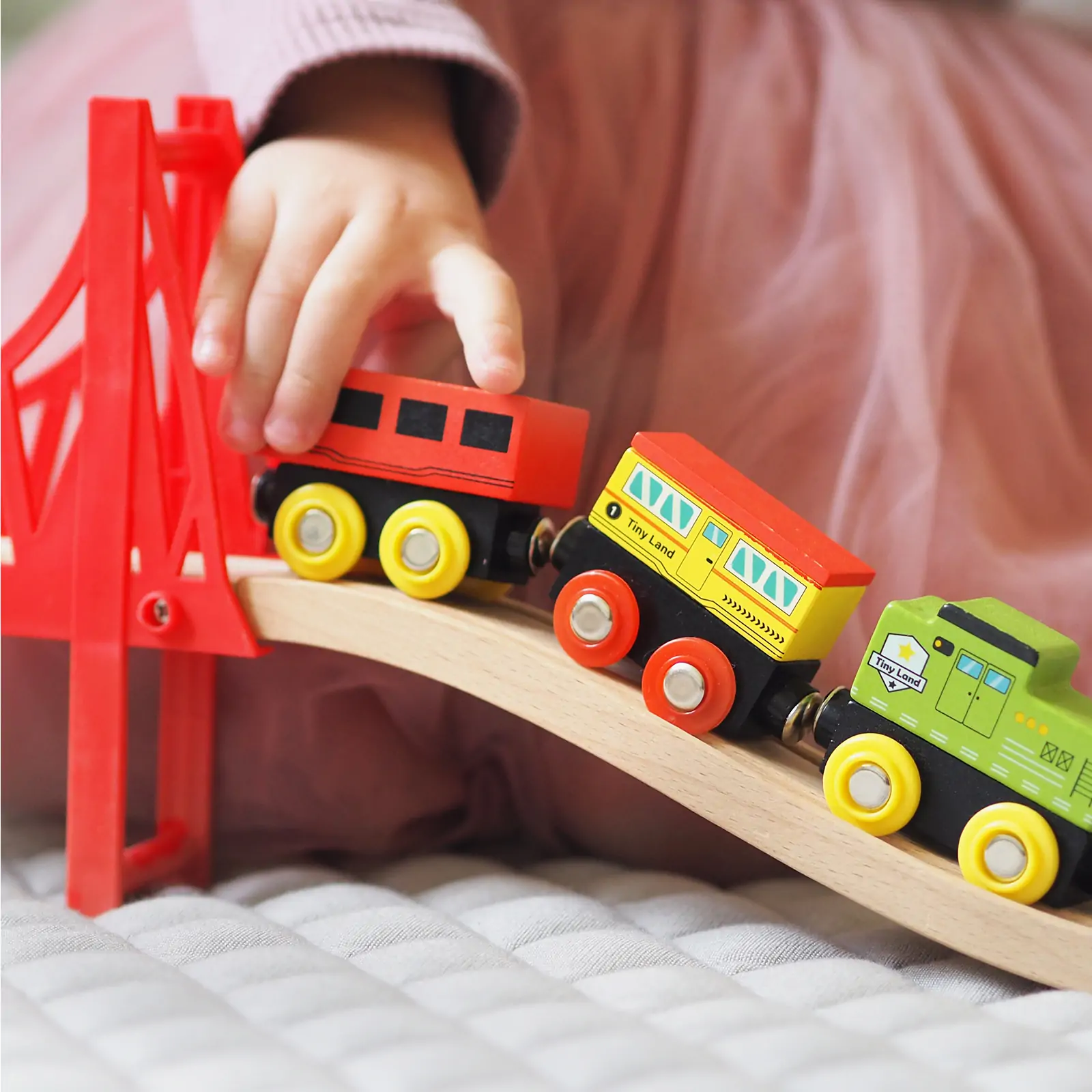 Tiny Land® 110-Piece Wooden Train Set with Folding Storage Box - Image 9