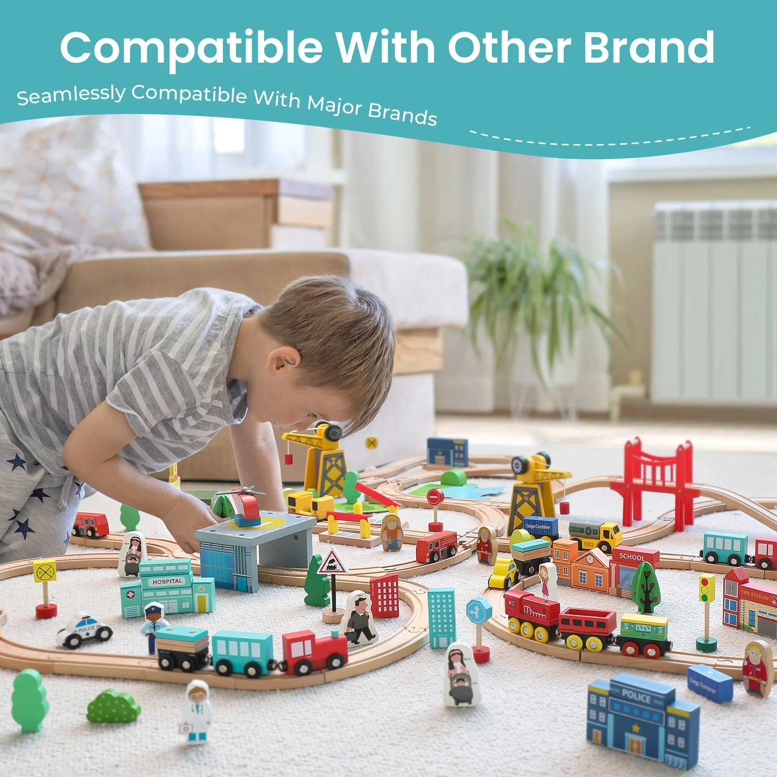 Tiny Land® Wooden Train Set for Children 39 Pcs - Image 6