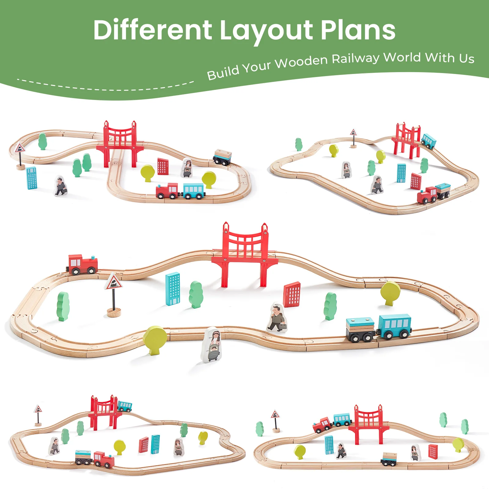 Tiny Land® Wooden Train Set for Children 39 Pcs - Image 8